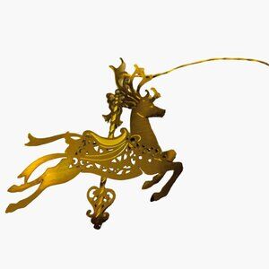 Brass Christmas Ornament  Reindeer Carousel Gold Filigree